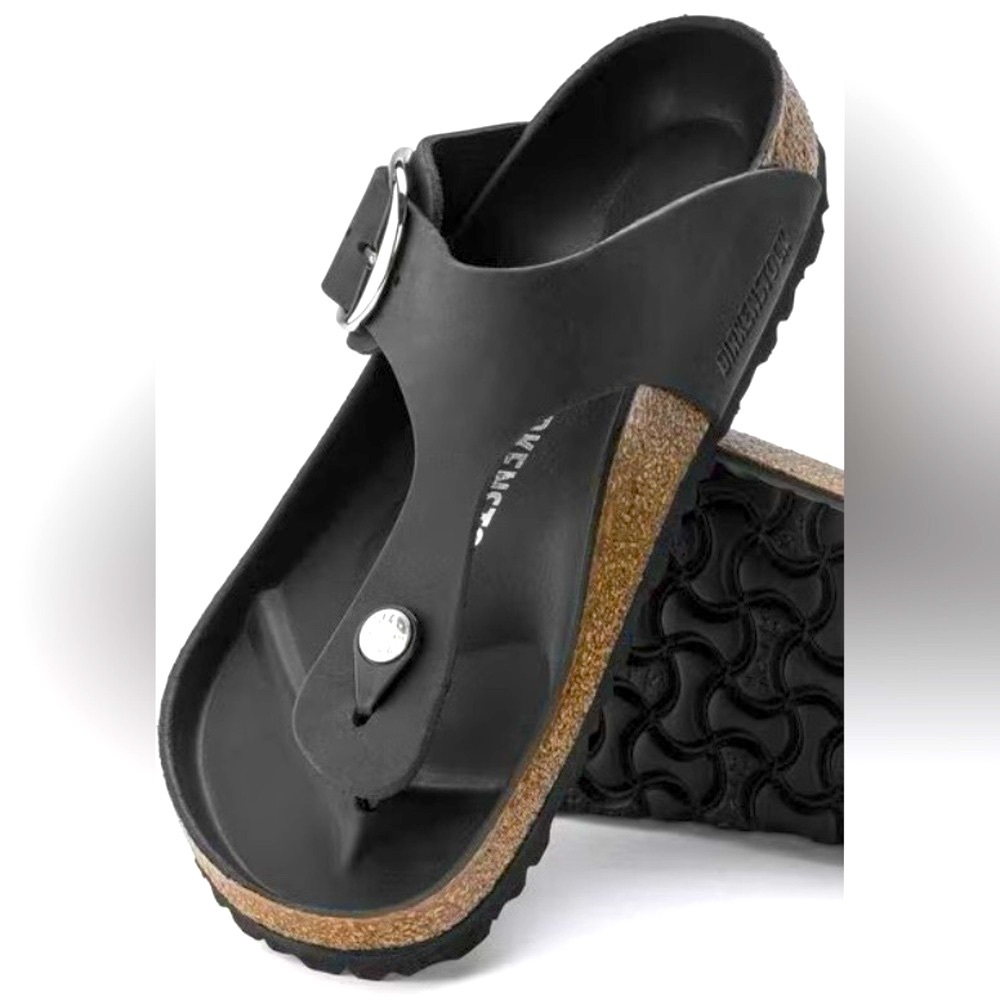 ✅Birkenstock Gizeh Big Buckle Sandals Black Leather Women’s size 37 New In Box✅
